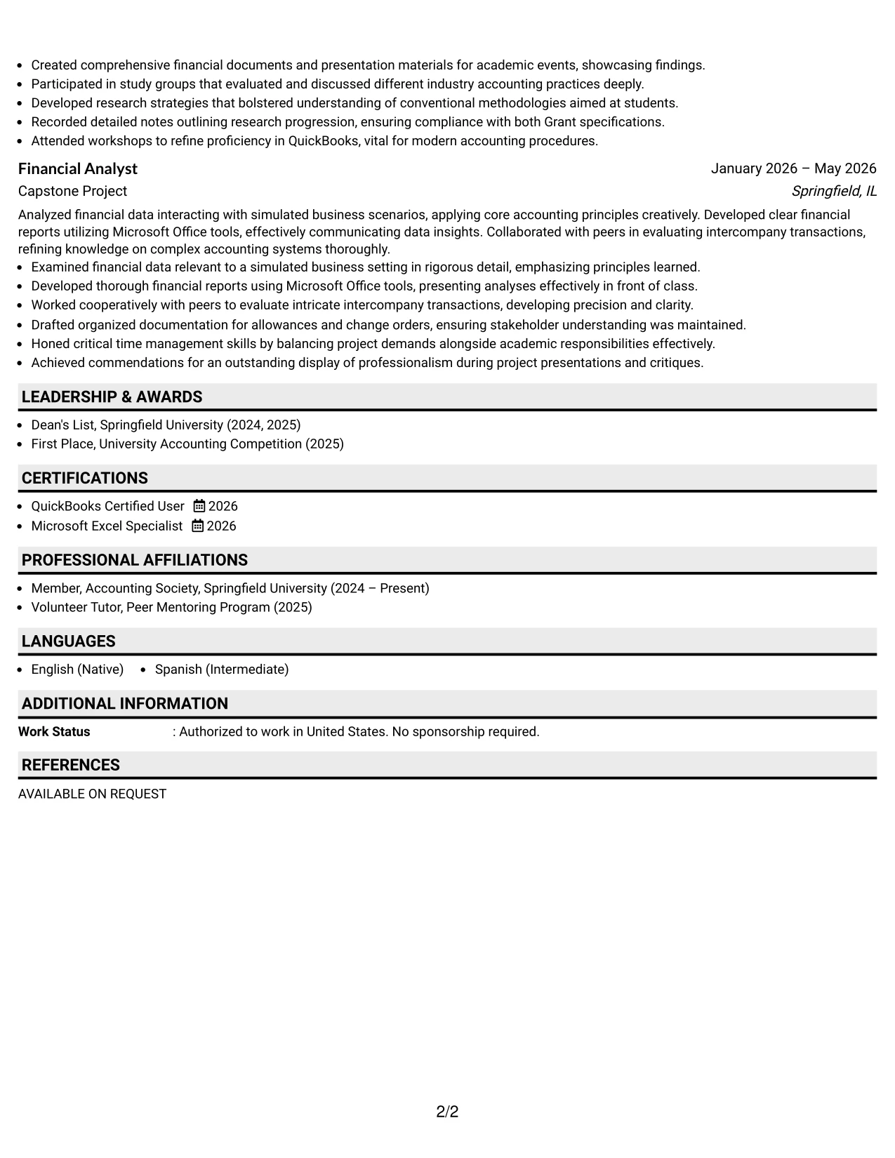 Resume Example Page 2