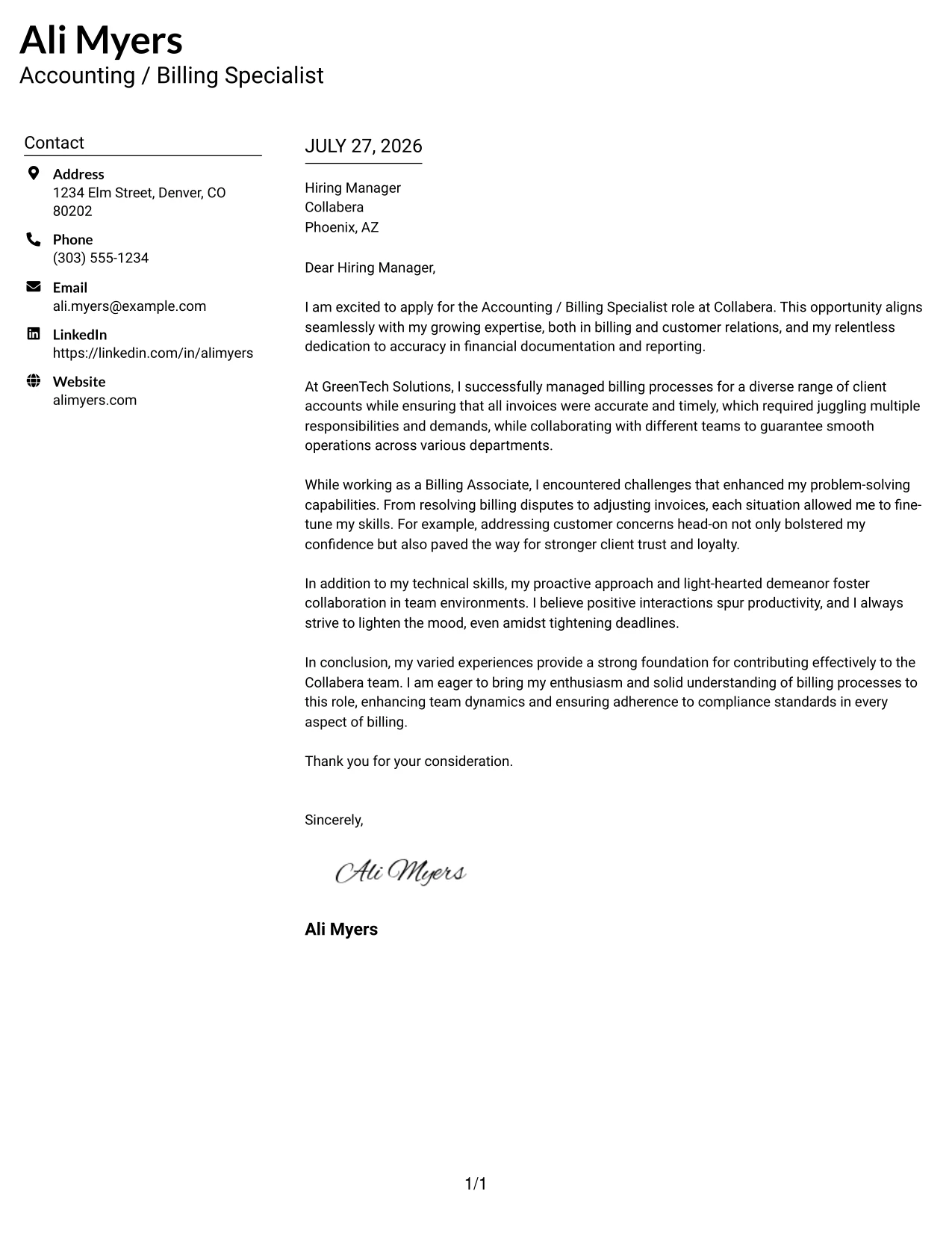Resume Example Page 1