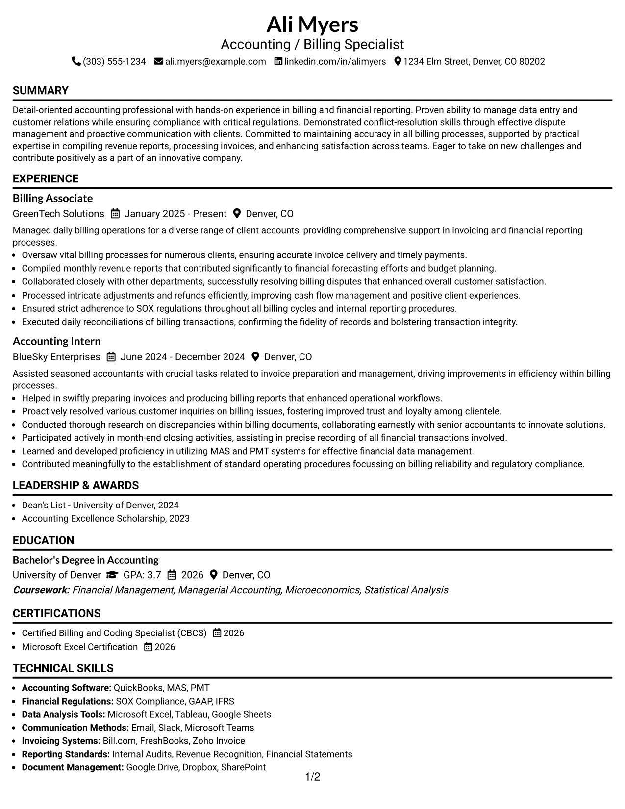 Resume Example Page 1
