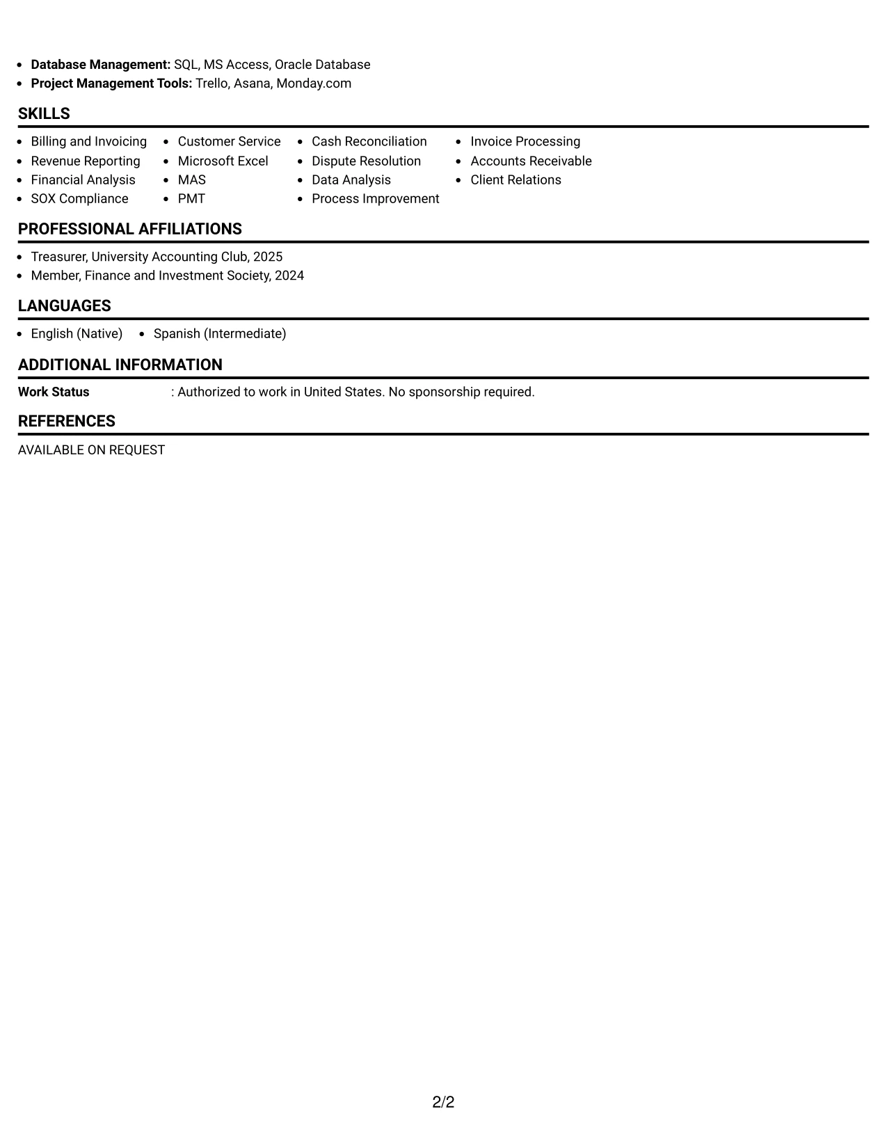 Resume Example Page 2