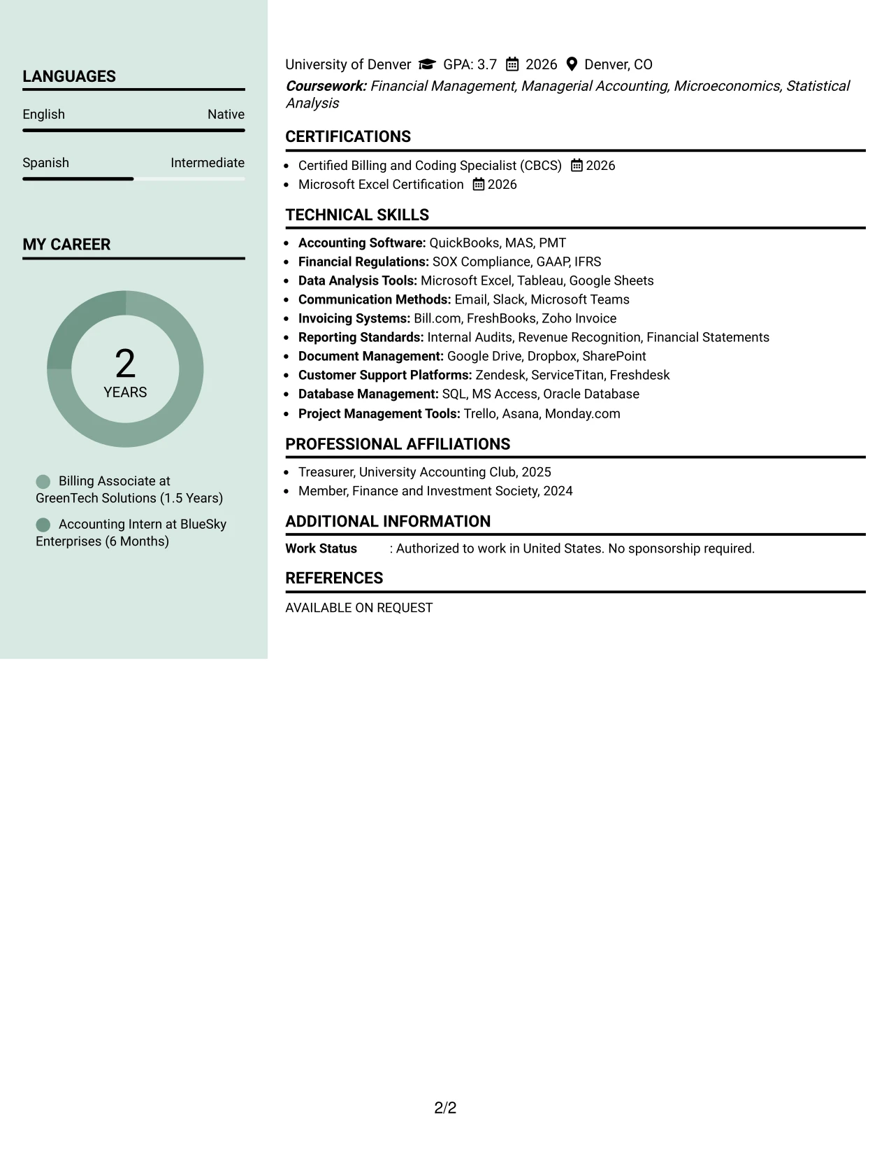 Resume Example Page 2