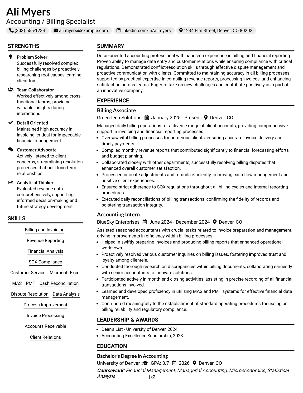 Resume Example Page 1