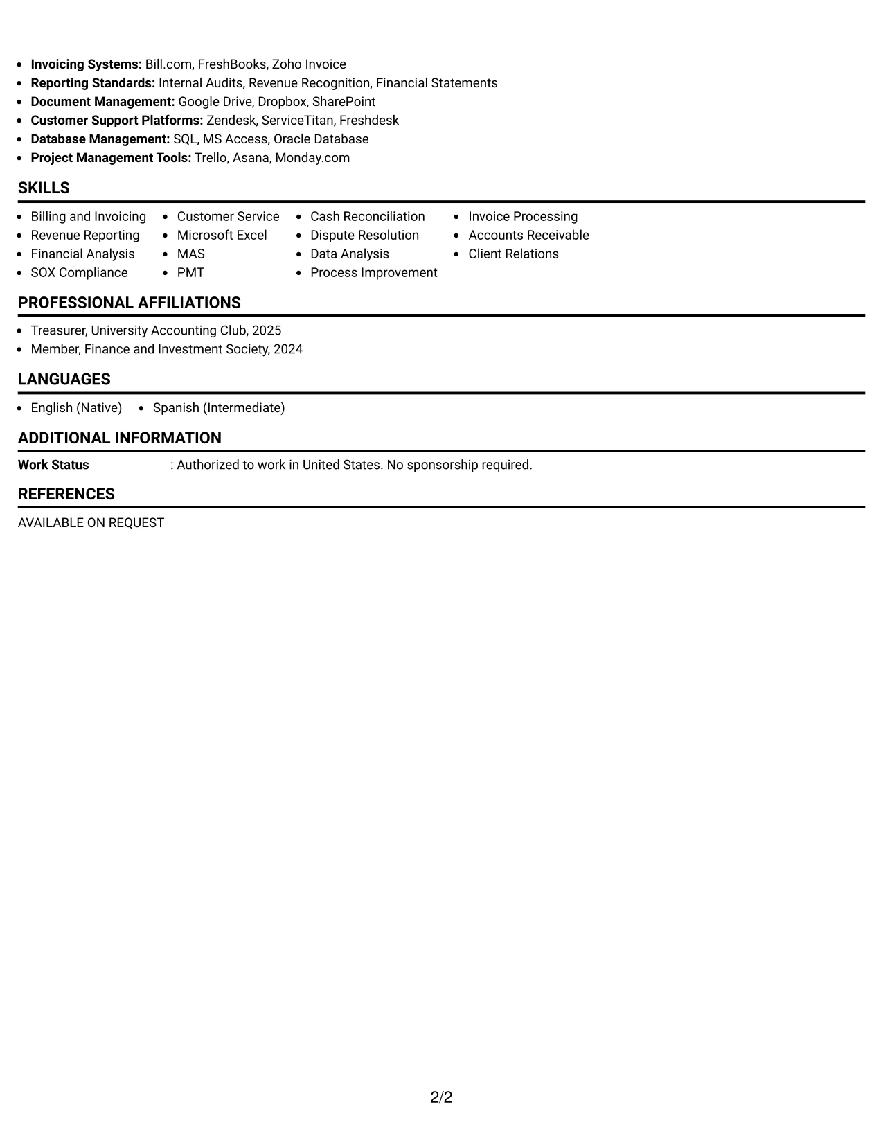 Resume Example Page 2