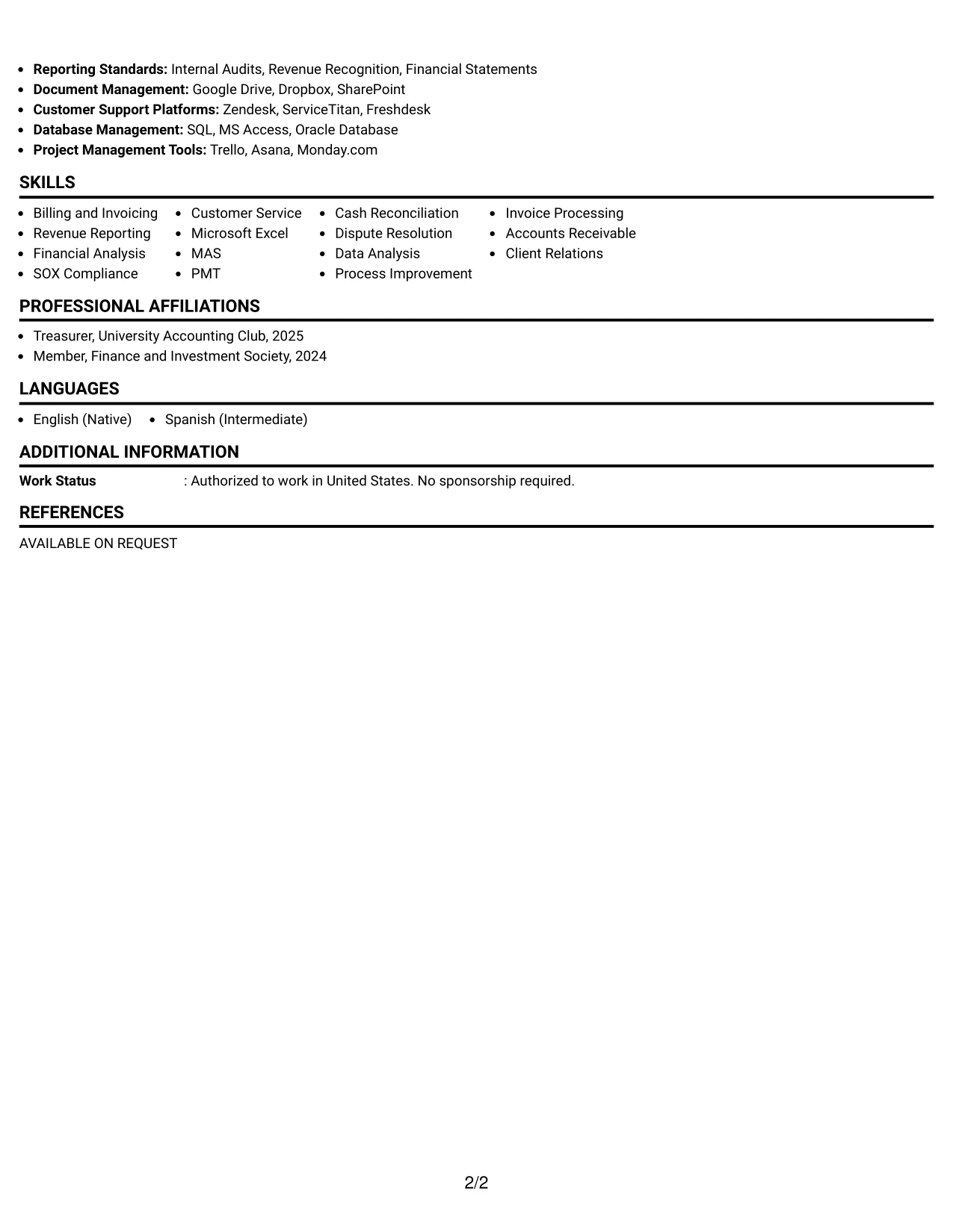 Resume Example Page 2