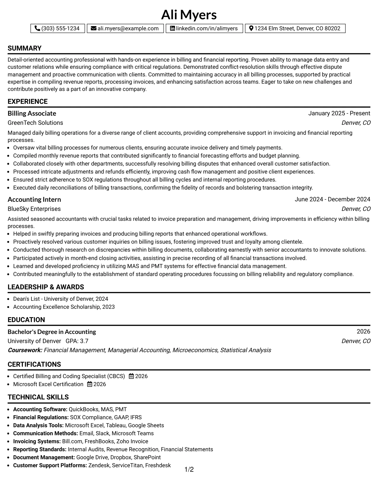 Resume Example Page 1