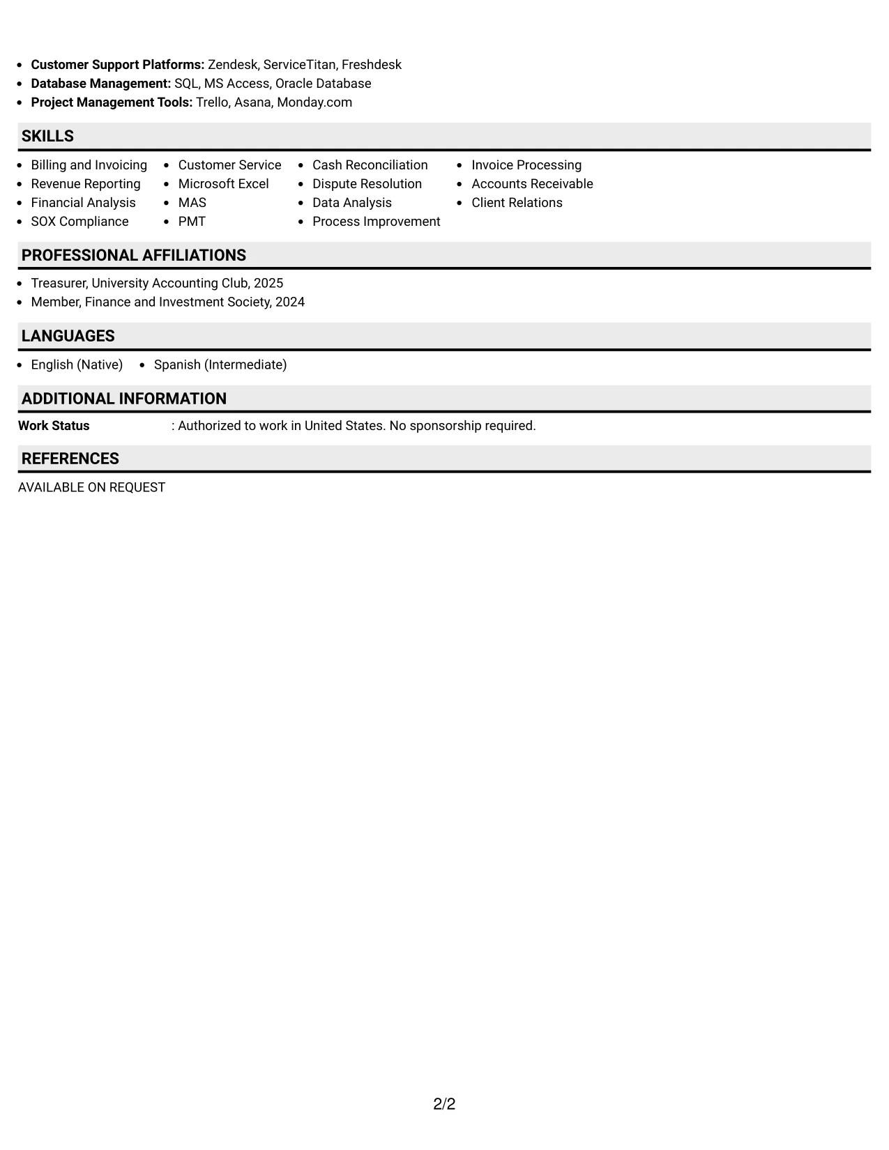 Resume Example Page 2