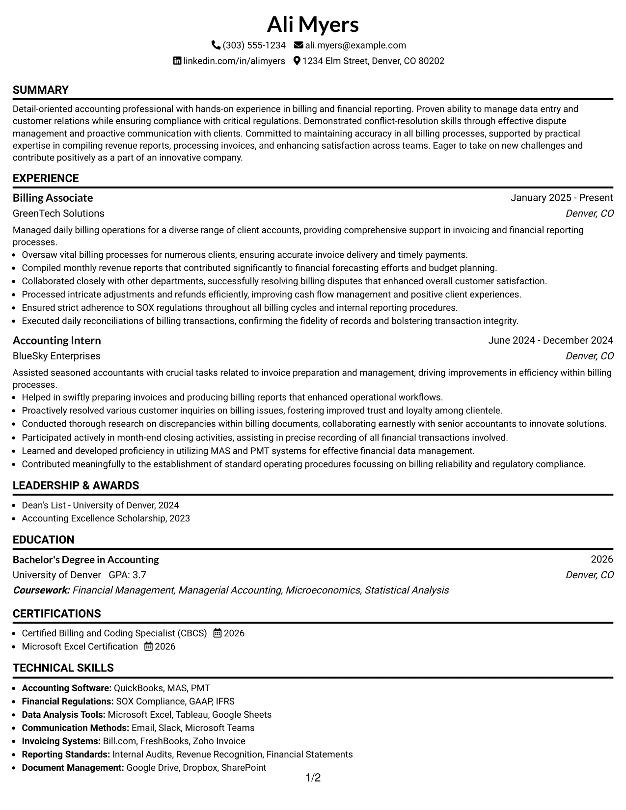Resume Example Page 1