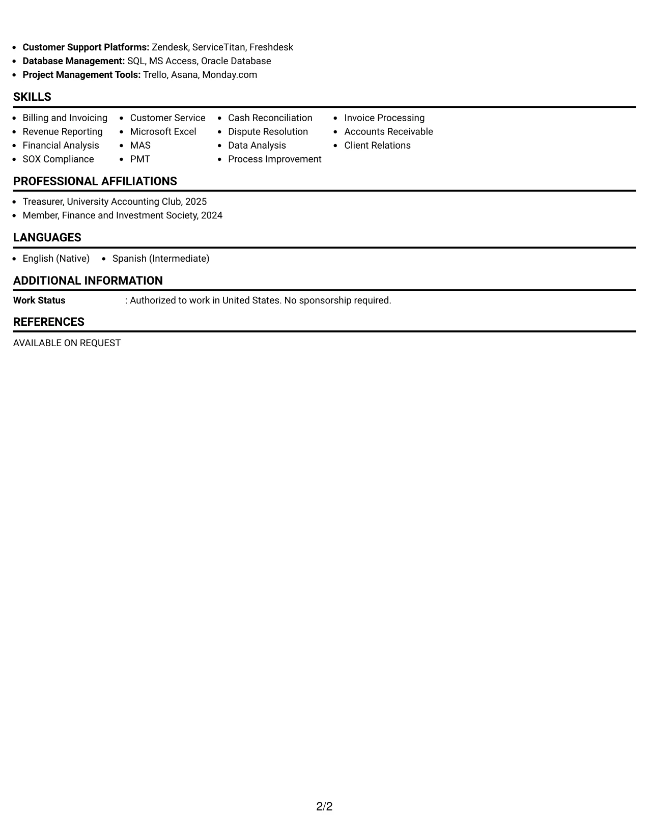 Resume Example Page 2
