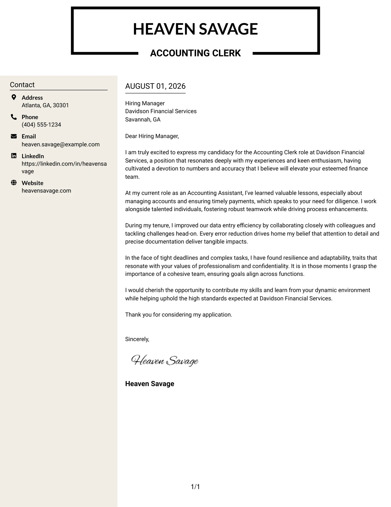 Resume Example Page 1