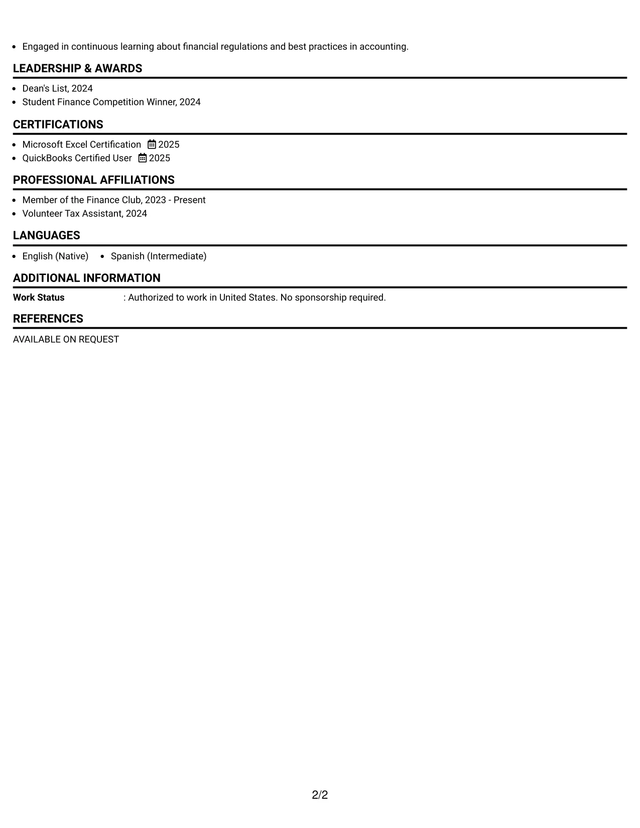 Resume Example Page 2