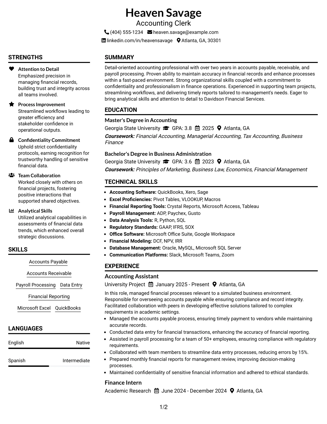 Resume Example Page 1