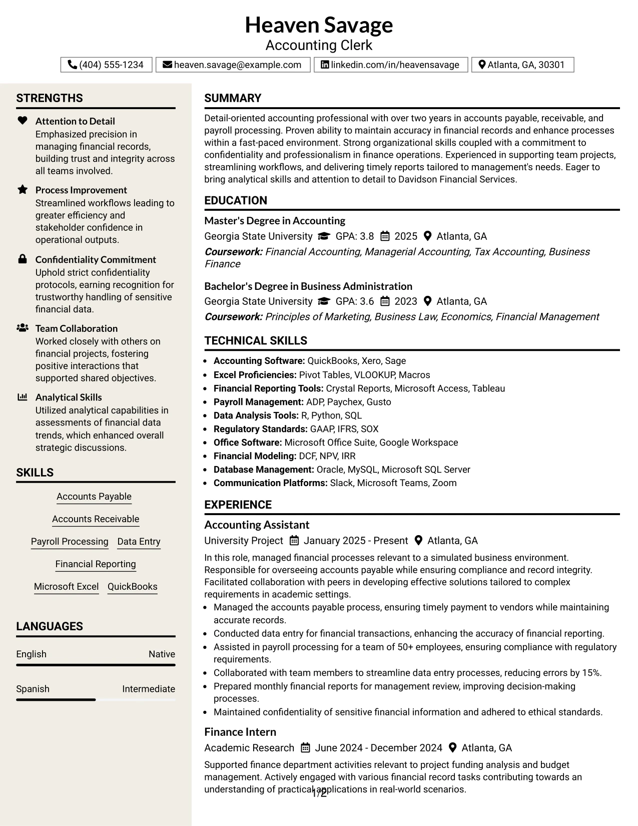 Resume Example Page 1