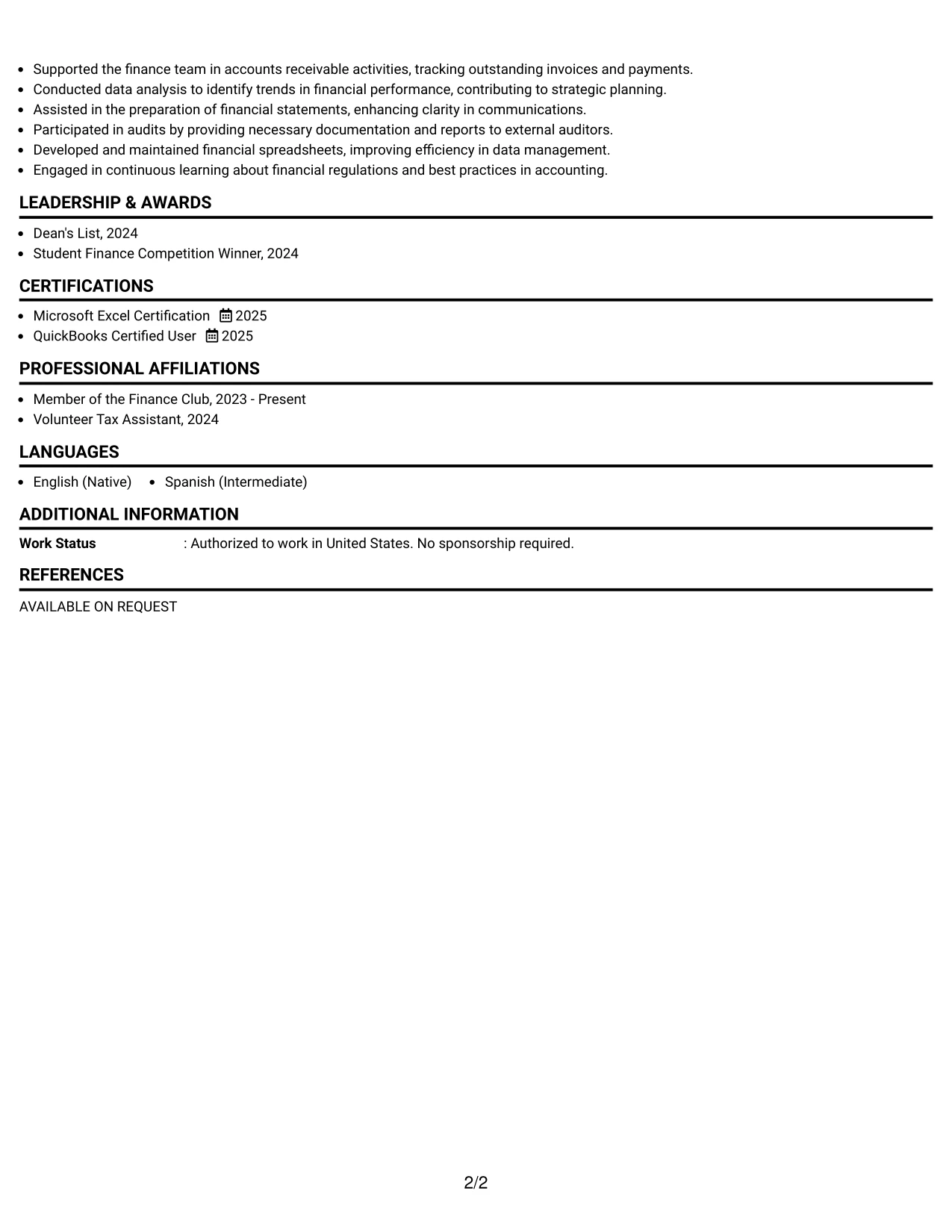 Resume Example Page 2
