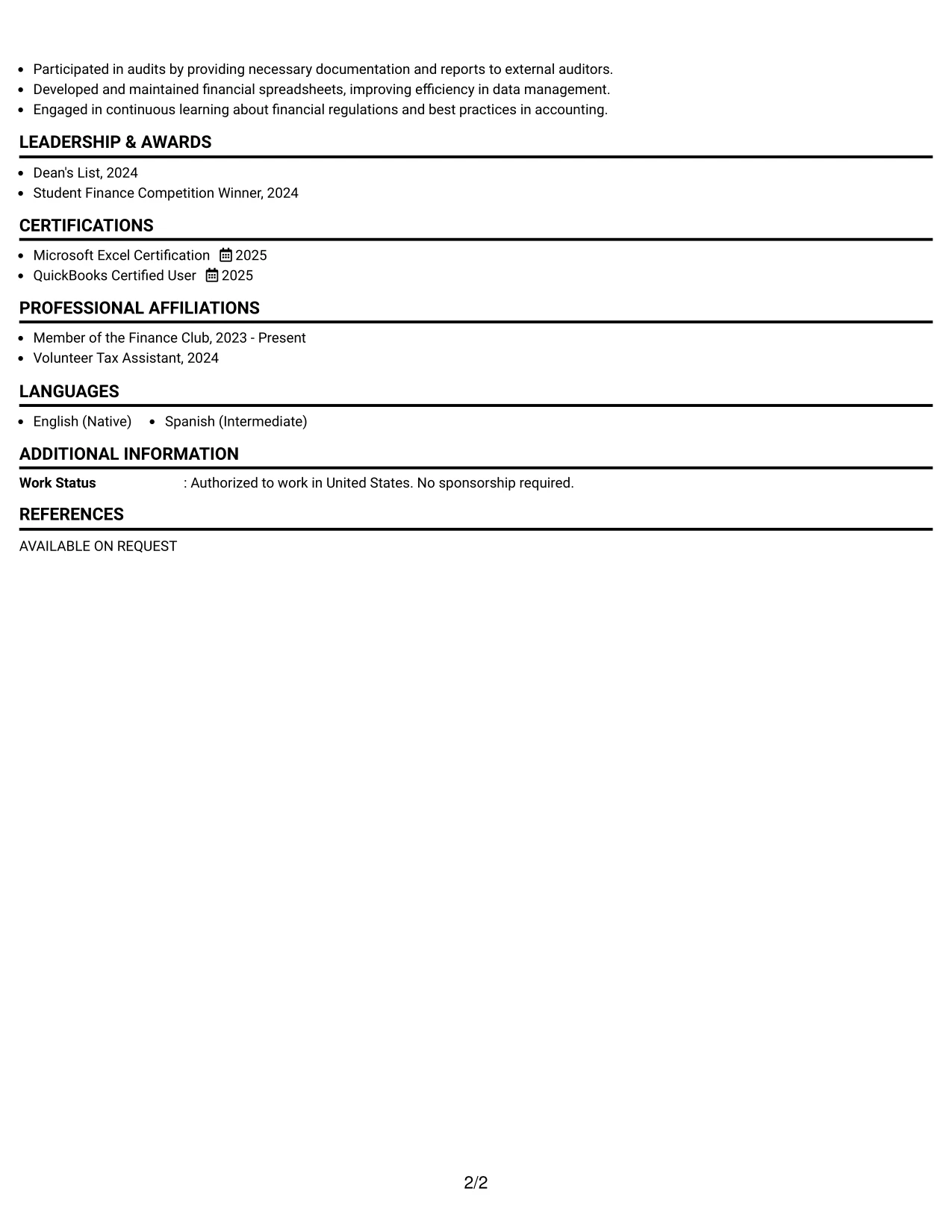 Resume Example Page 2
