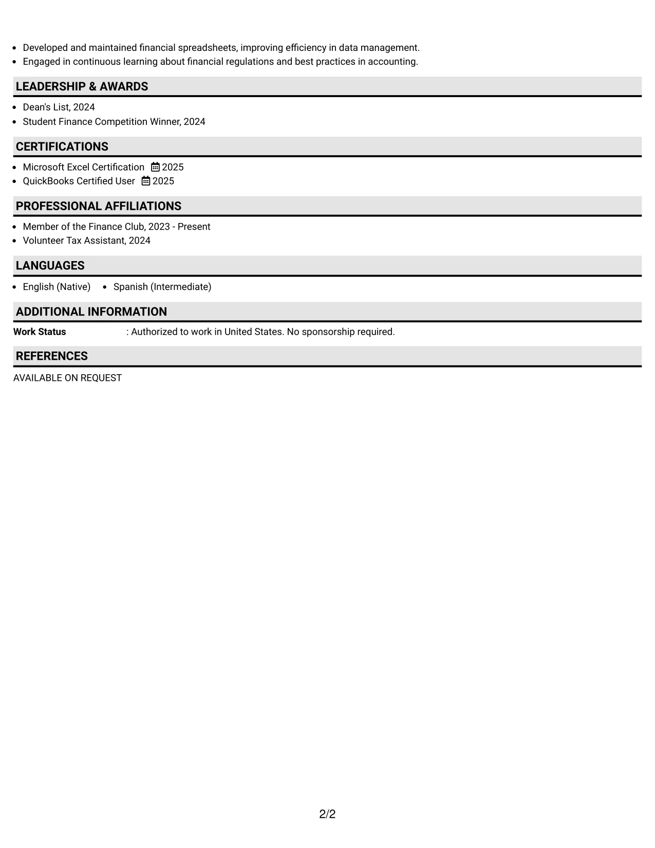 Resume Example Page 2