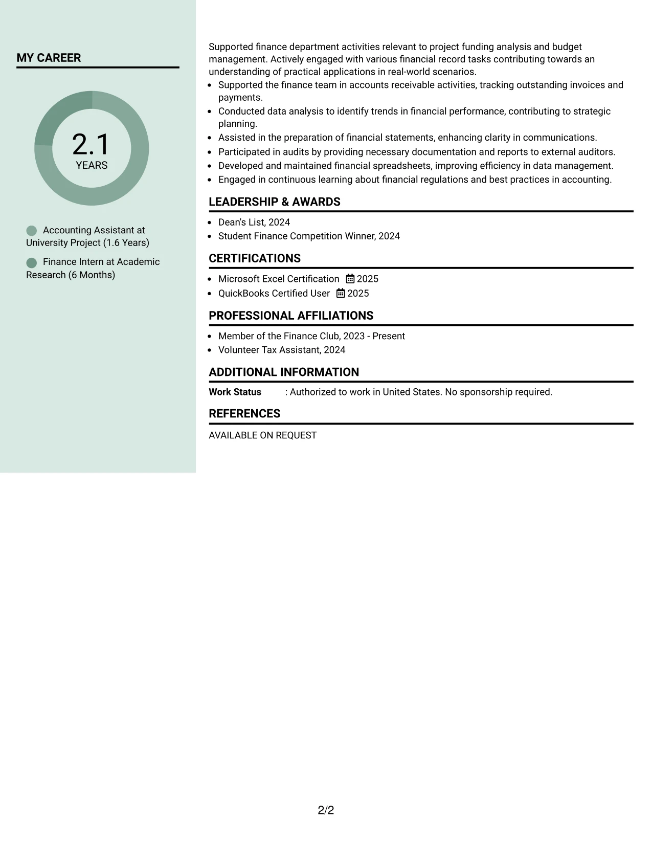 Resume Example Page 2