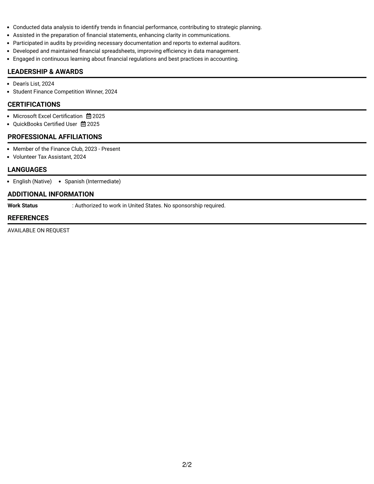 Resume Example Page 2