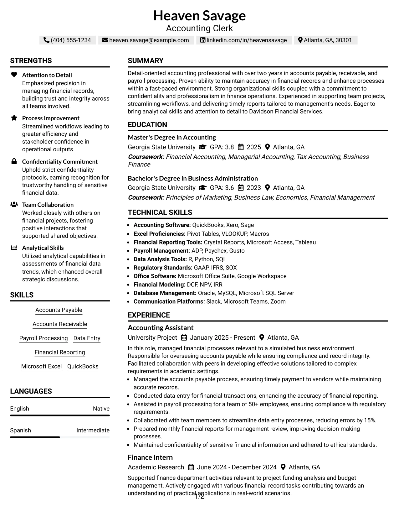 Resume Example Page 1