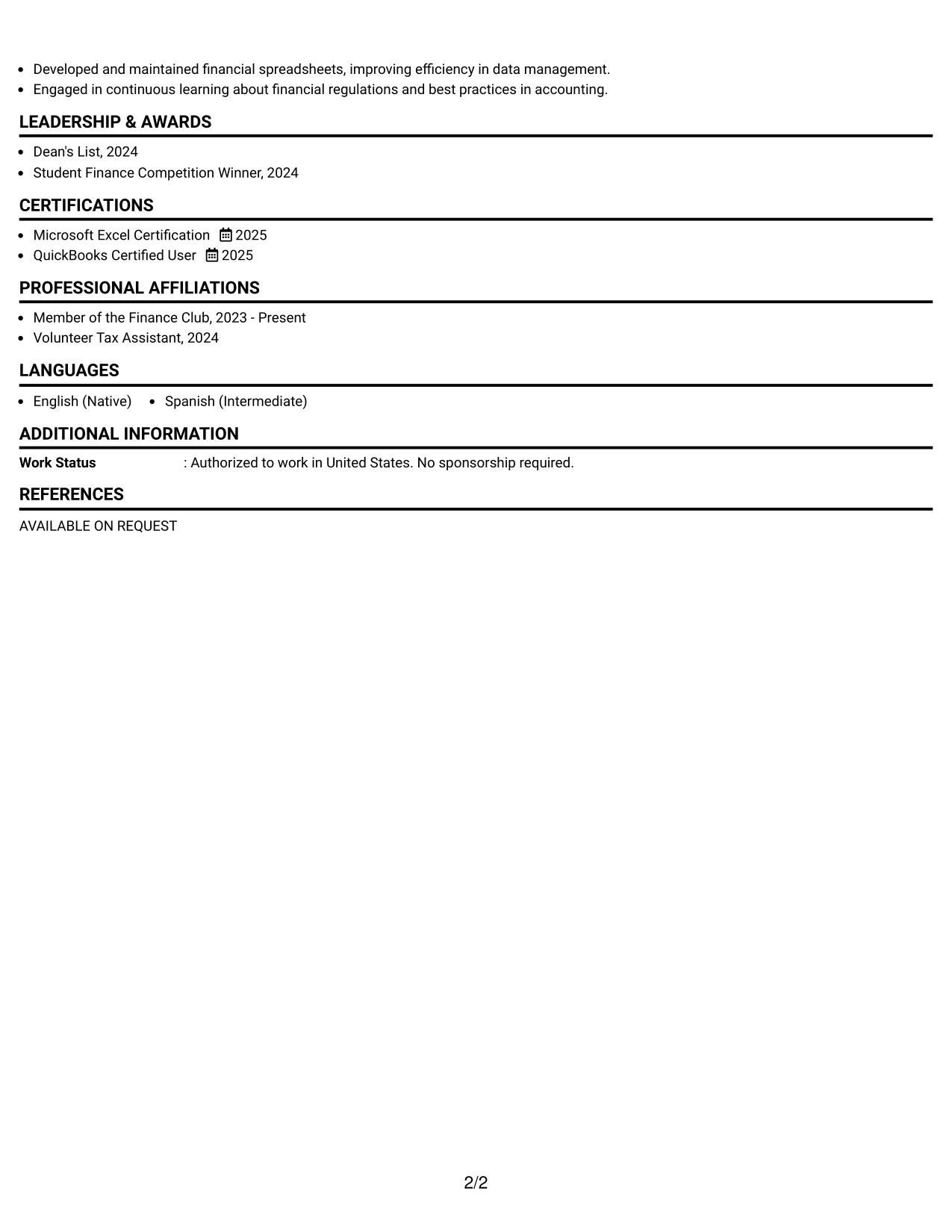 Resume Example Page 2