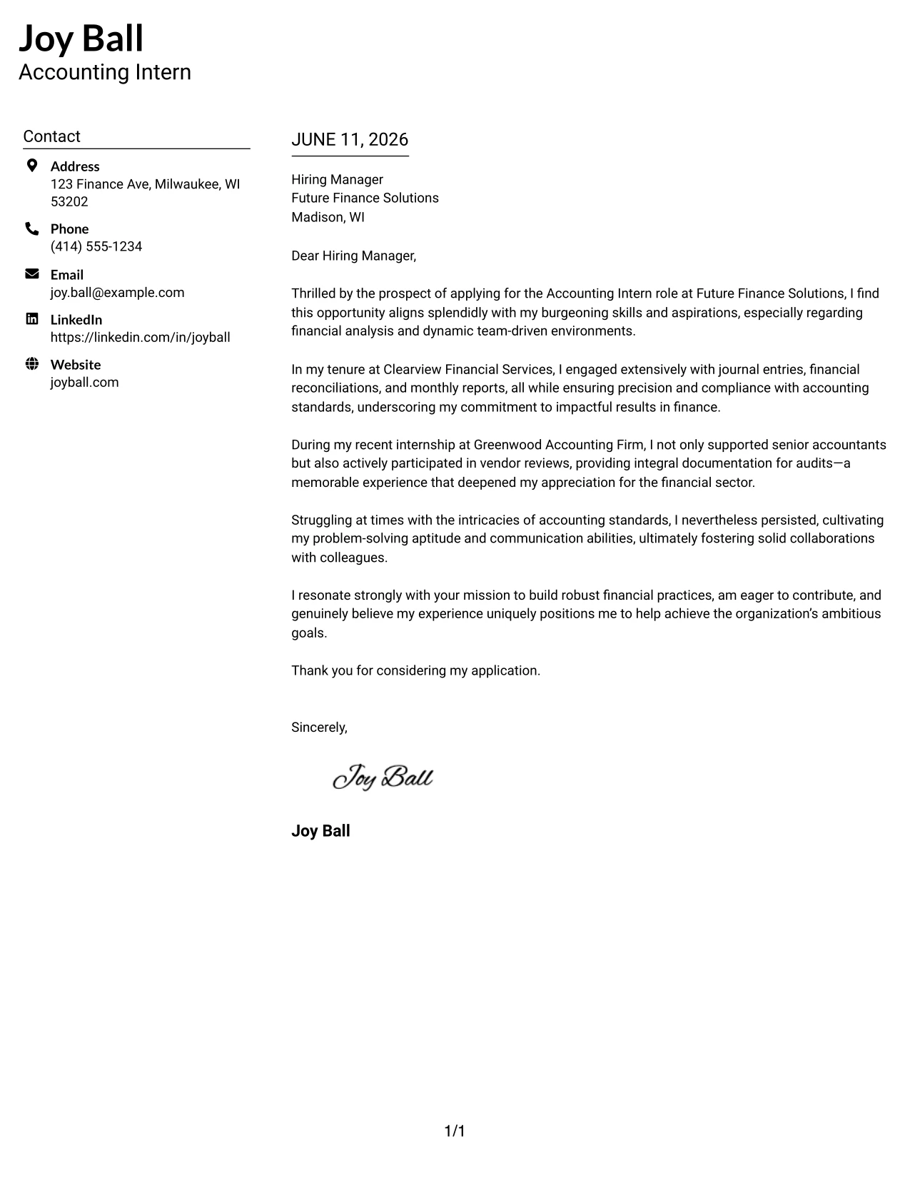 Resume Example Page 1