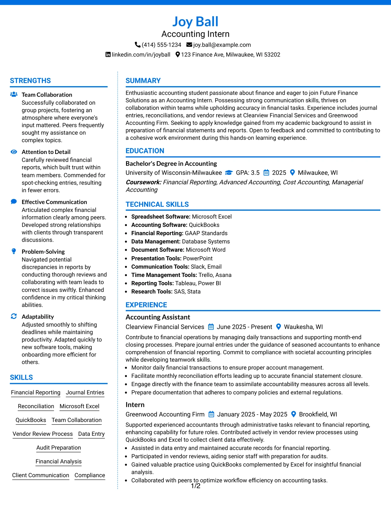 Resume Example Page 1