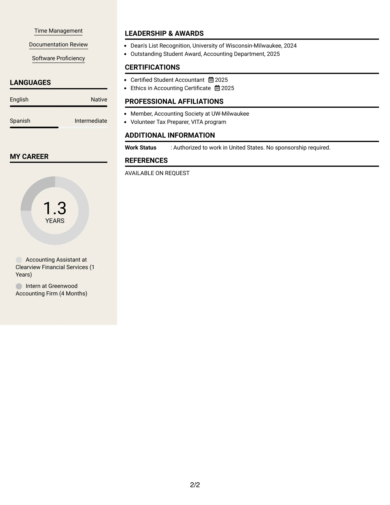 Resume Example Page 2