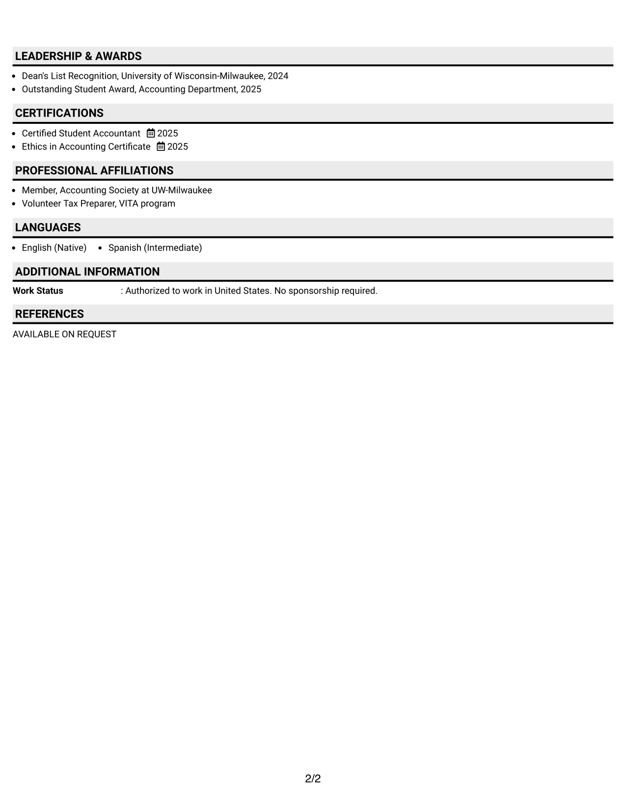 Resume Example Page 2