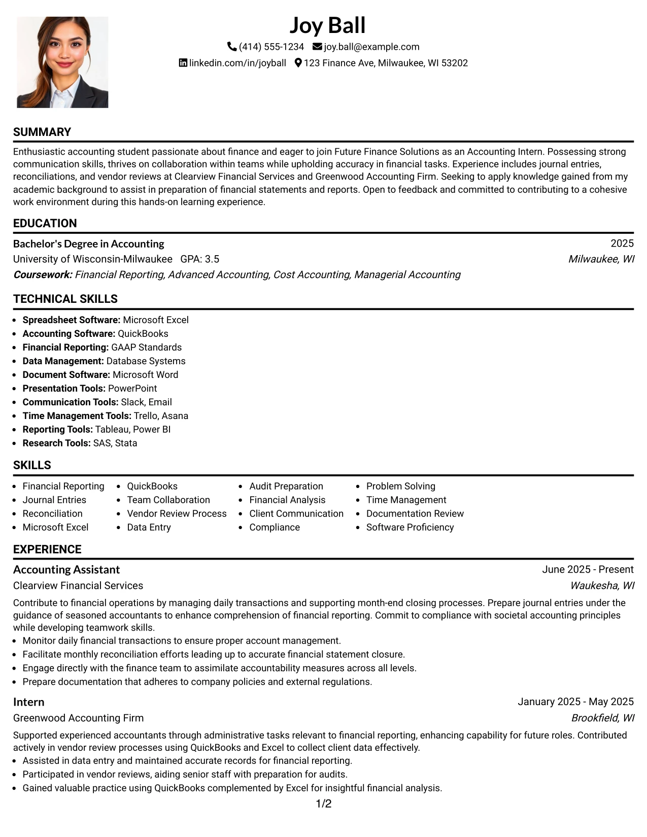 Resume Example Page 1
