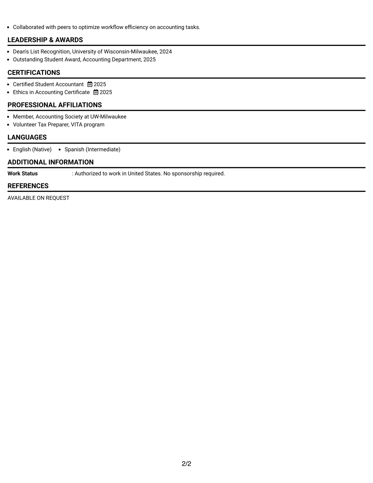 Resume Example Page 2