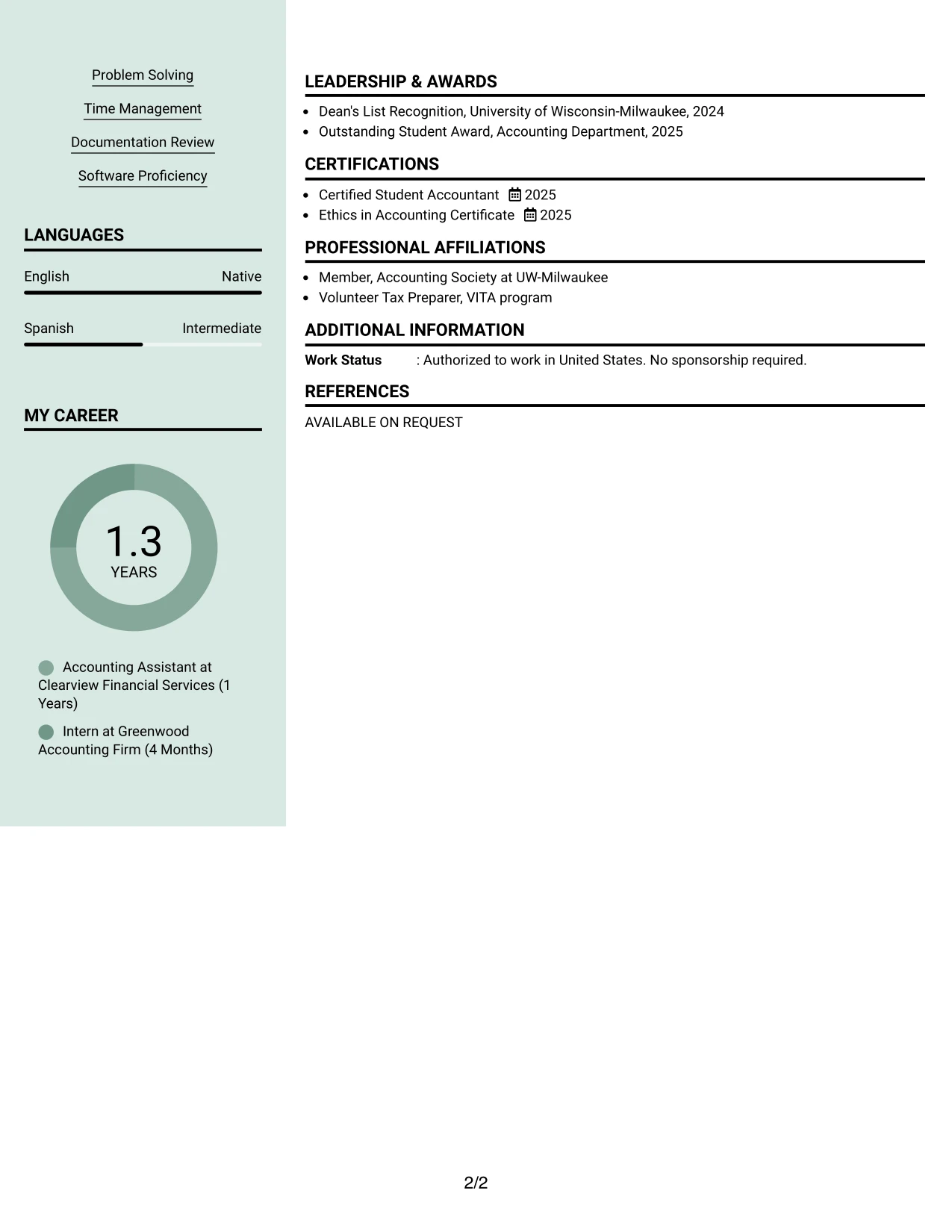 Resume Example Page 2