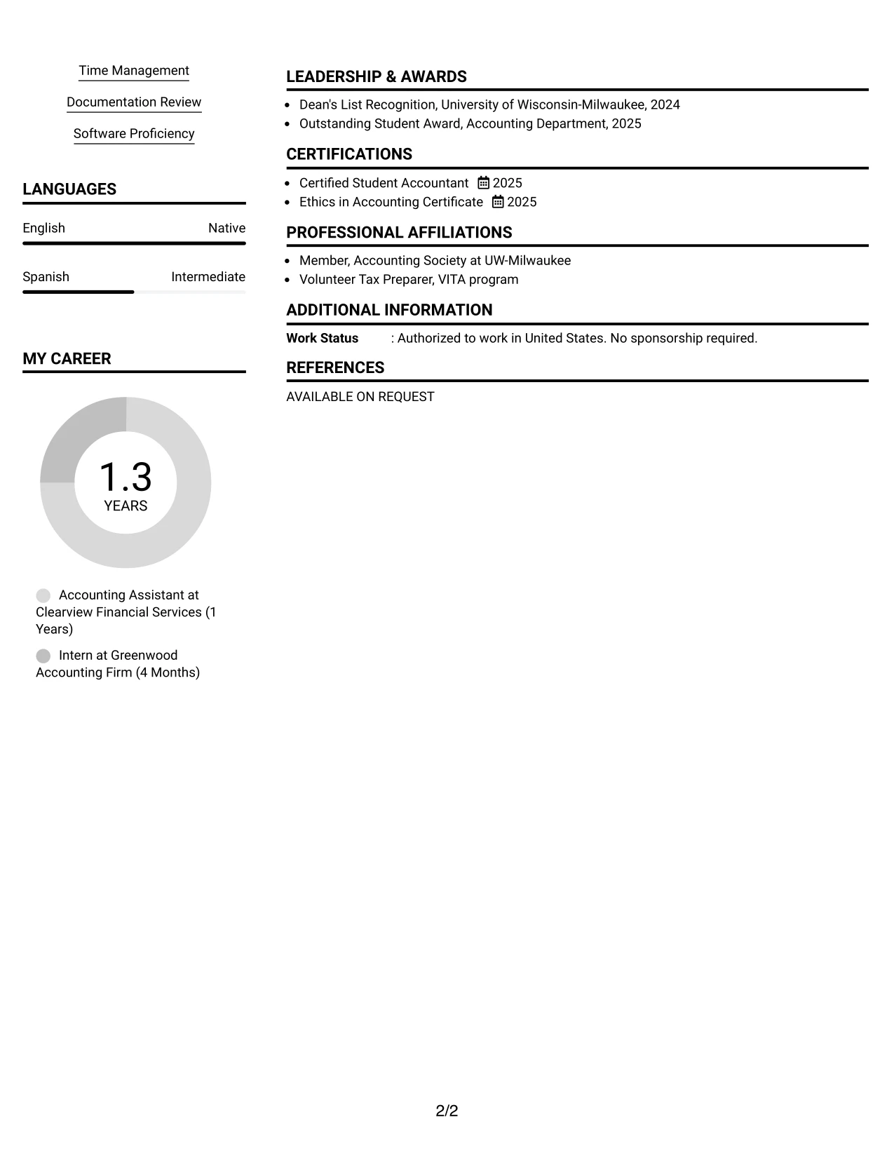 Resume Example Page 2