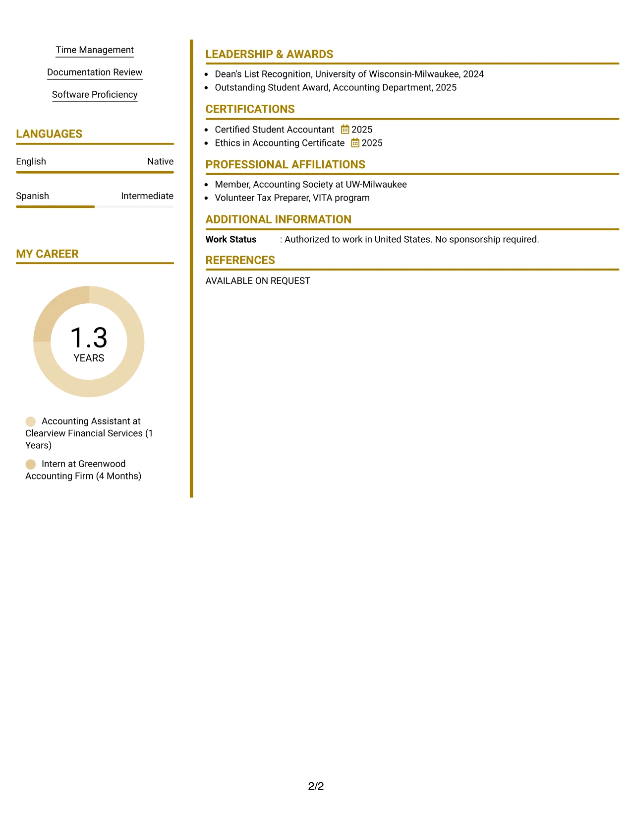 Resume Example Page 2