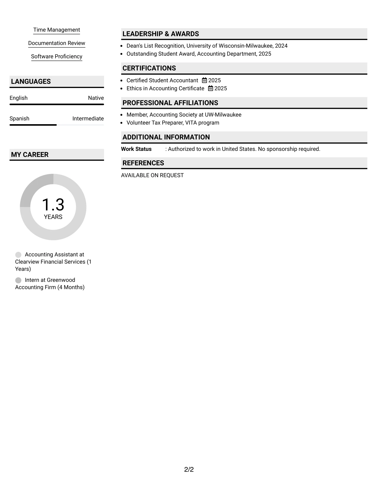Resume Example Page 2
