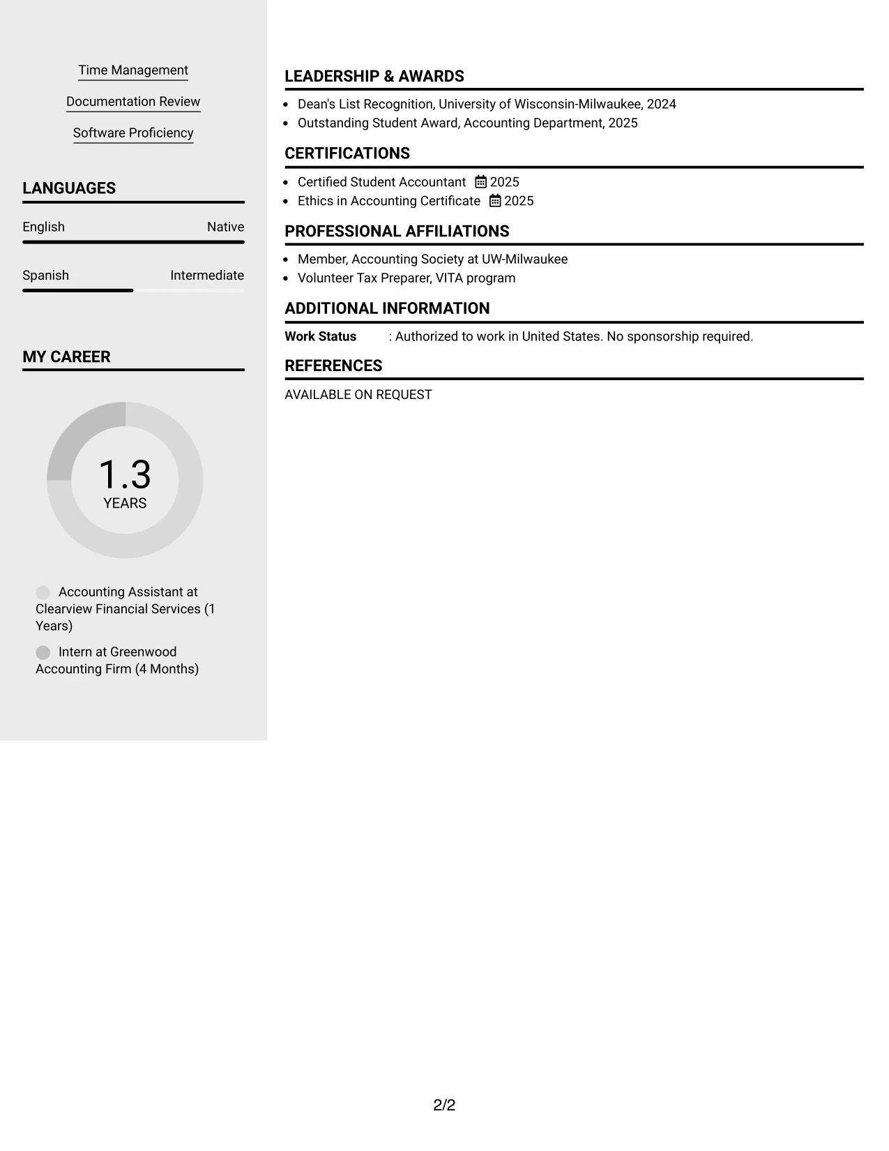 Resume Example Page 2