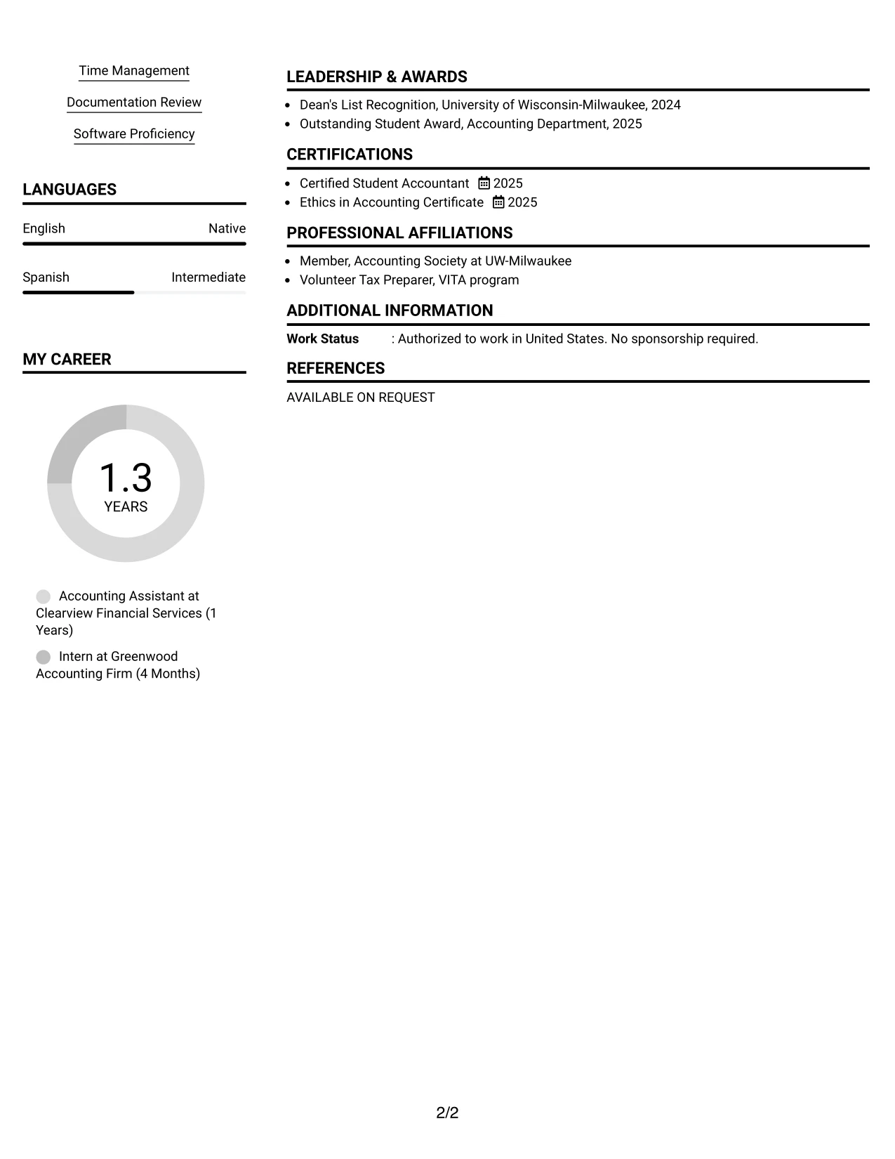 Resume Example Page 2