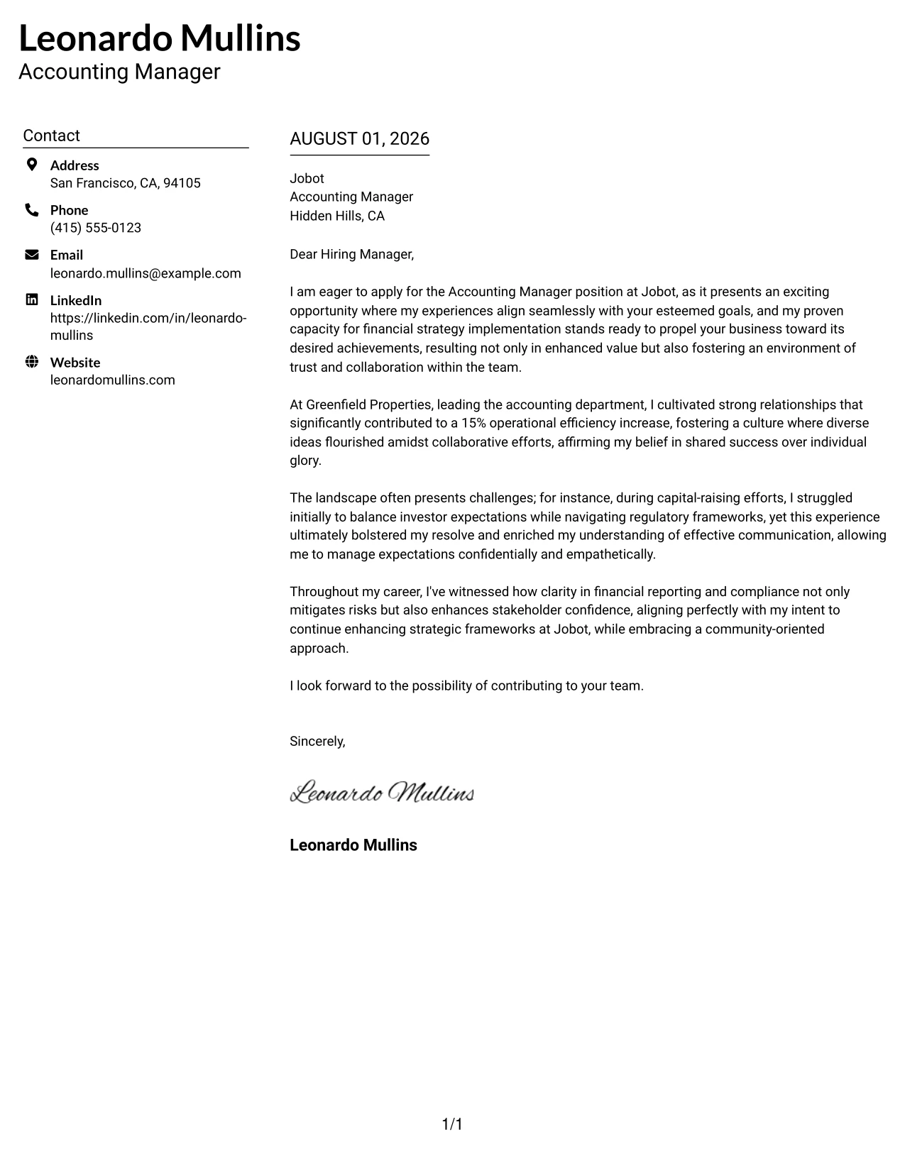 Resume Example Page 1