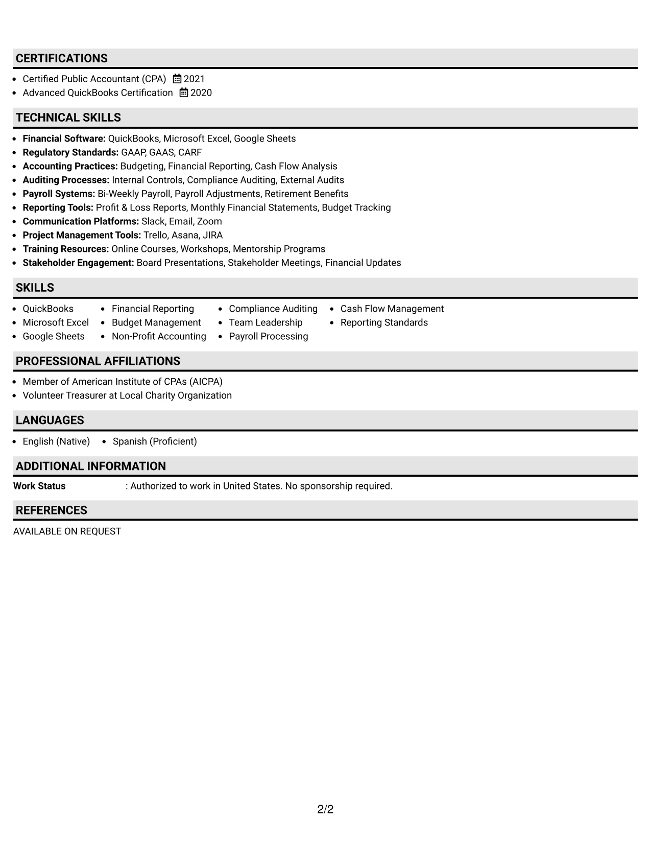 Resume Example Page 2
