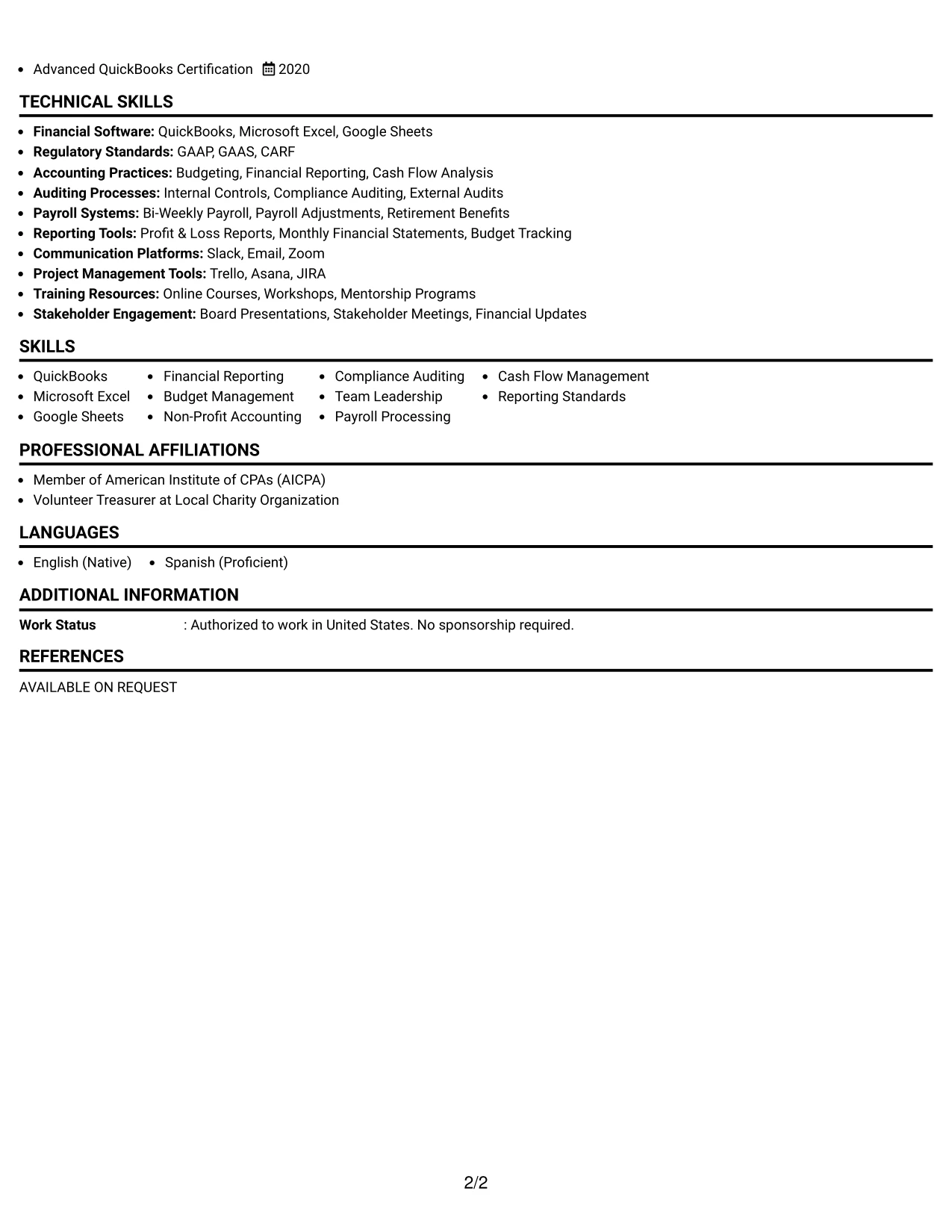 Resume Example Page 2