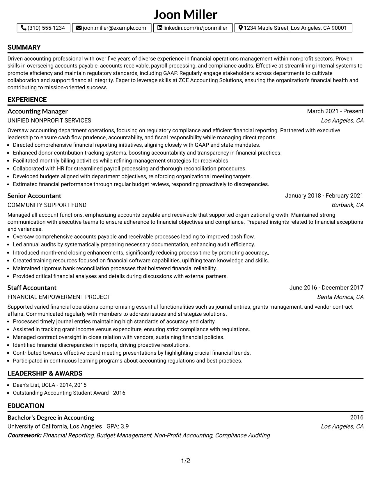 Resume Example Page 1