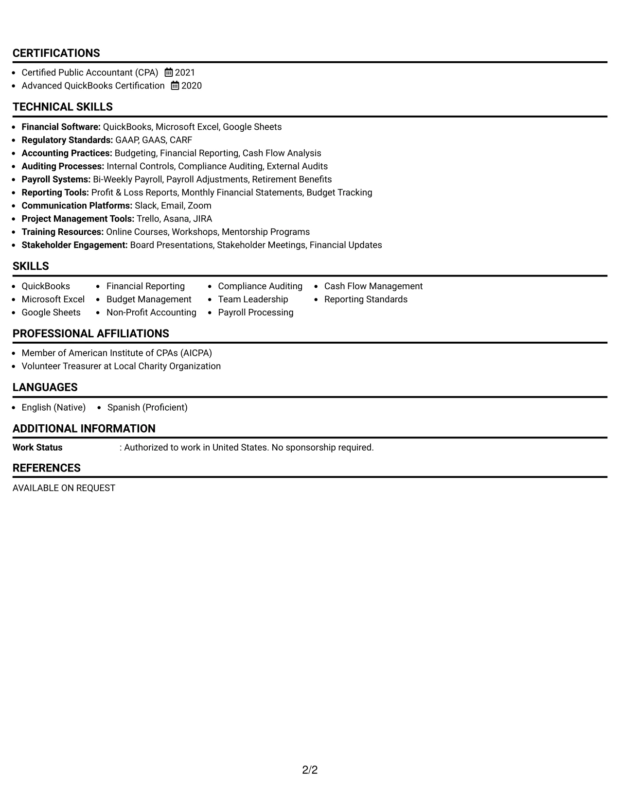 Resume Example Page 2