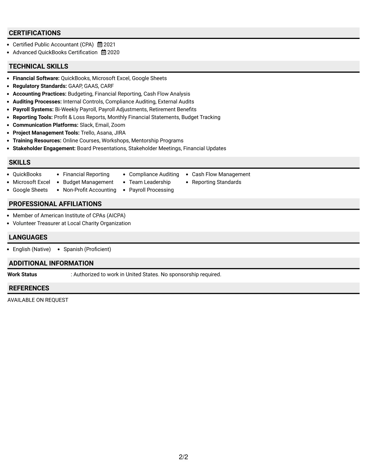 Resume Example Page 2