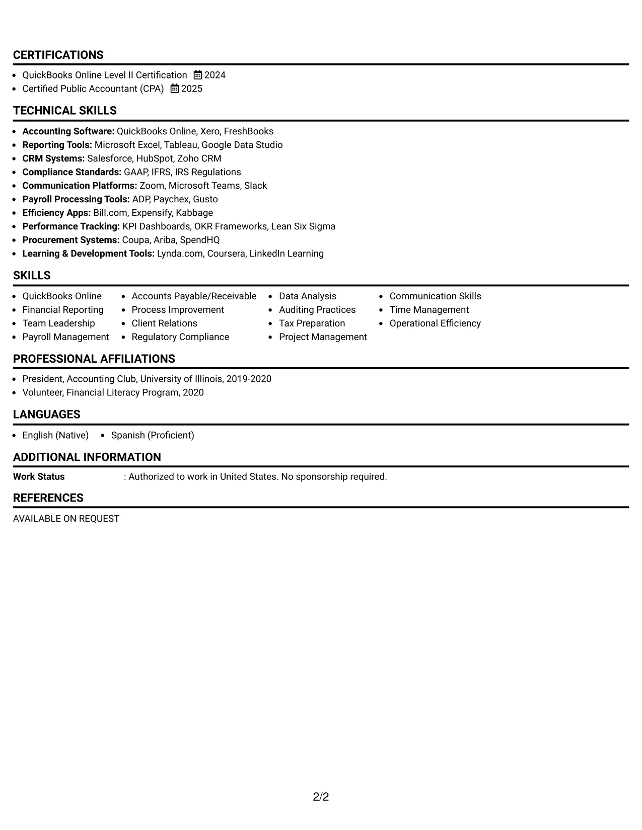 Resume Example Page 2