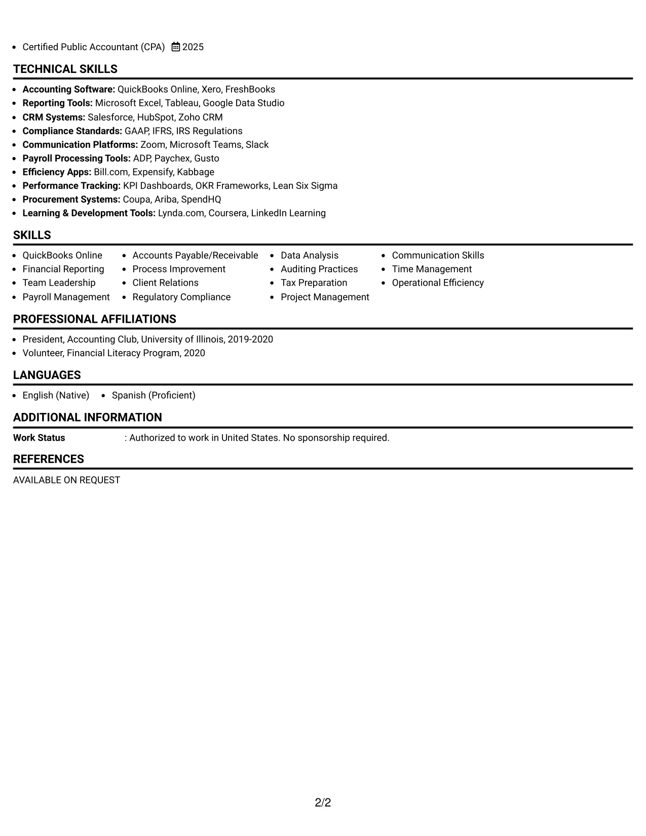 Resume Example Page 2