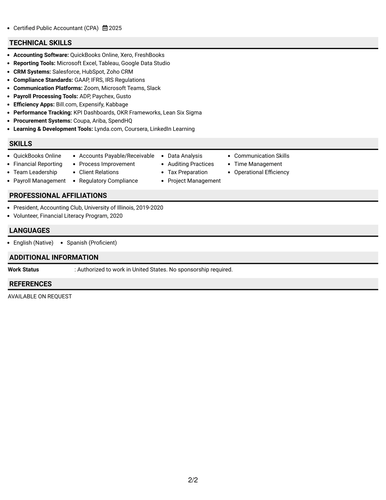 Resume Example Page 2