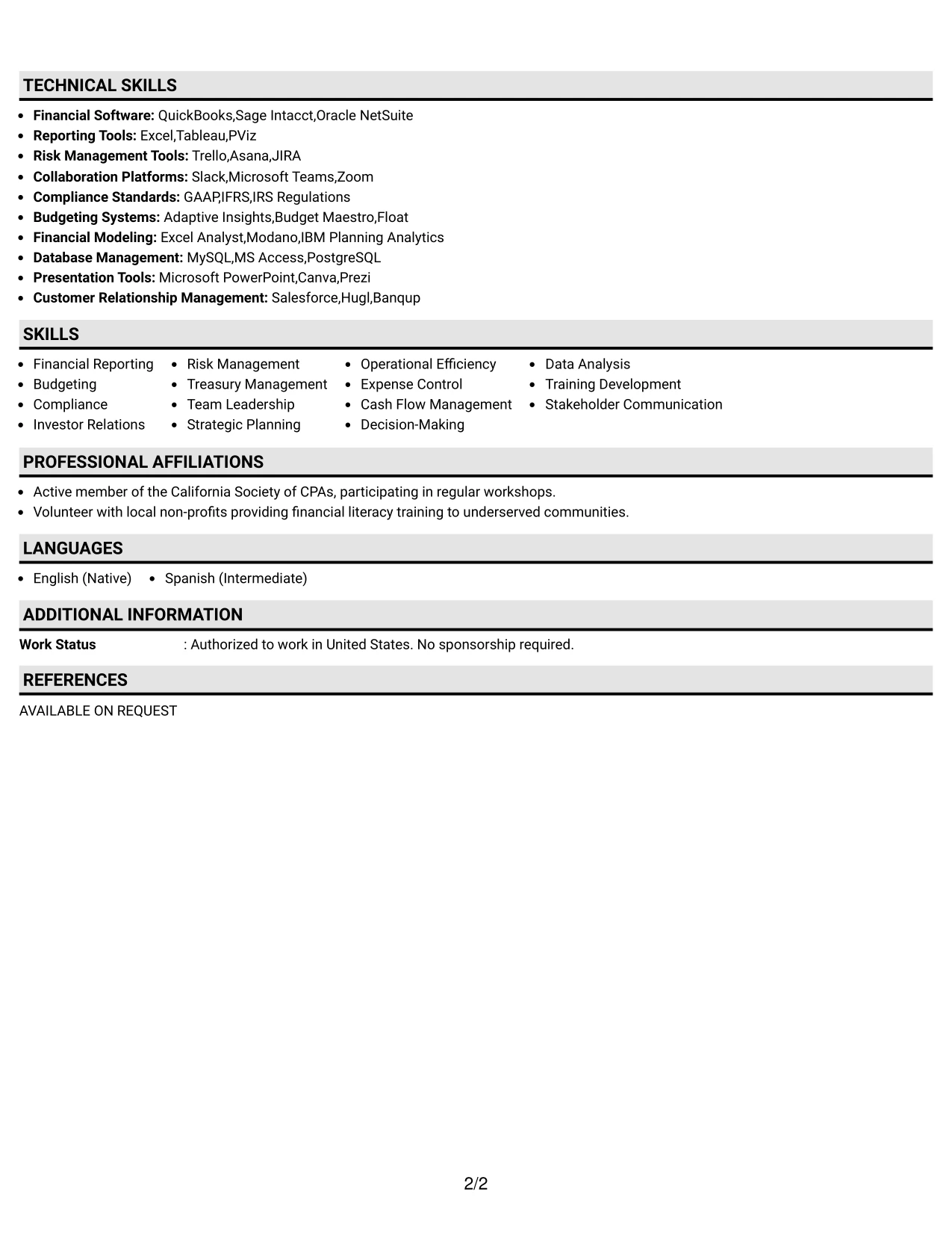Resume Example Page 2