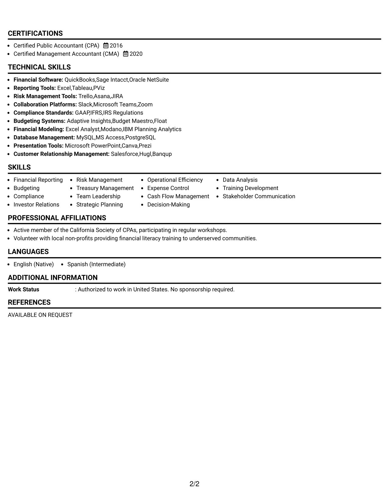 Resume Example Page 2