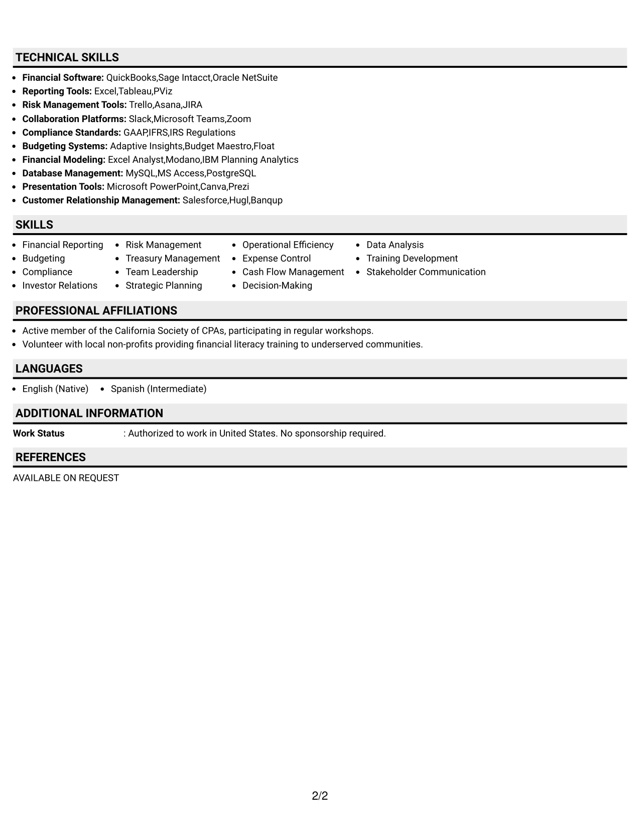 Resume Example Page 2
