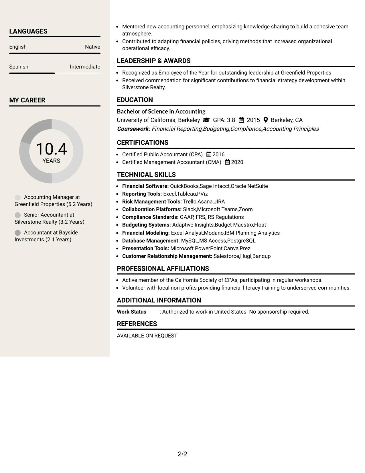 Resume Example Page 2
