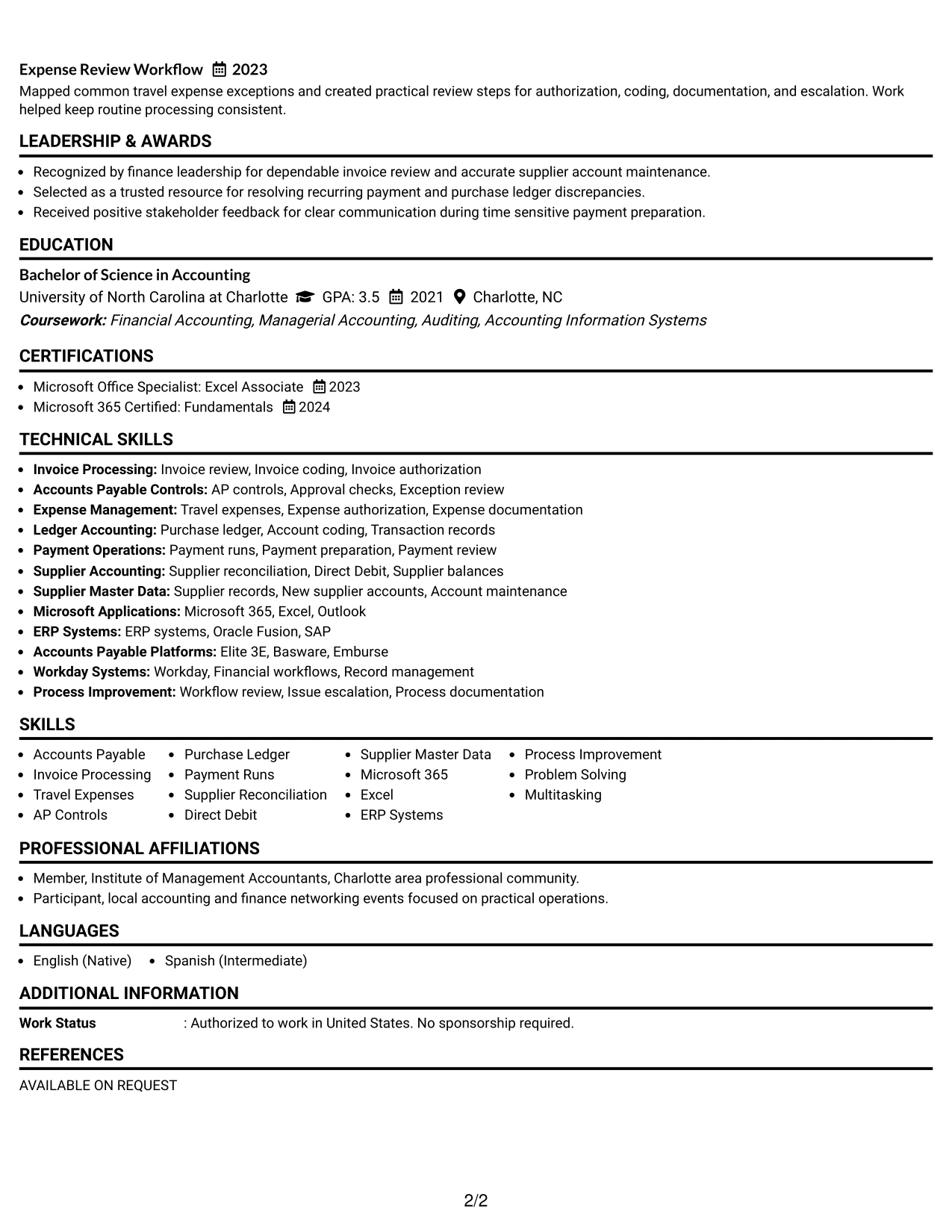 Resume Example Page 2