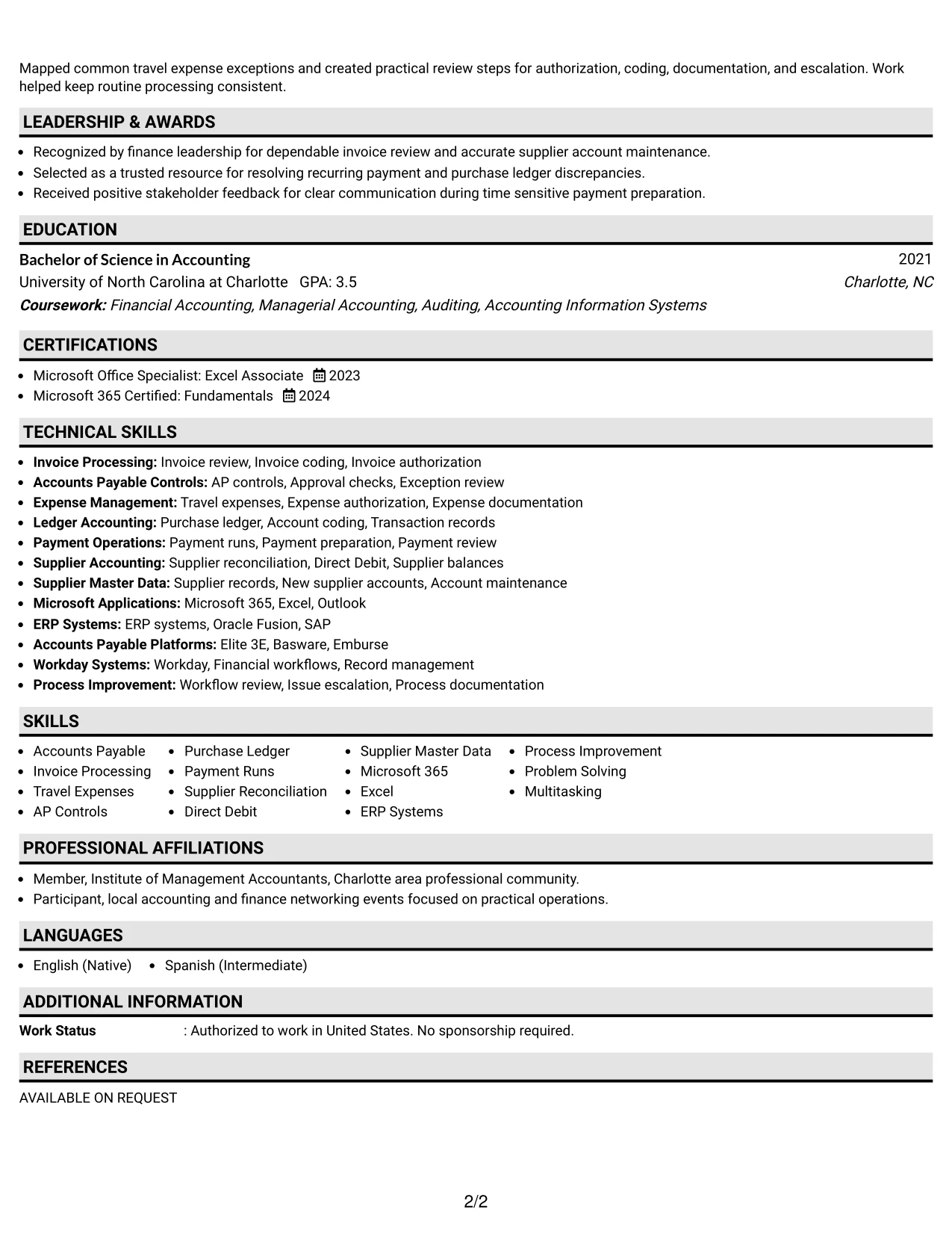 Resume Example Page 2
